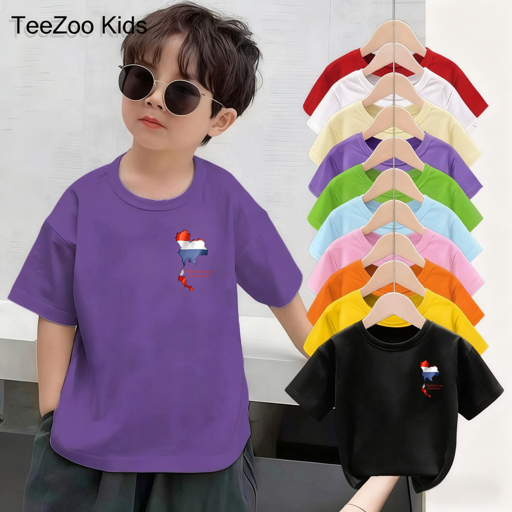 TeeZoo Kids ของเด็ก เสื้อเด็ก เสื้อคอกลม สบายและนุ่ม คุณภาพดี unisex พิมพ์ลาย 'Map of Thailand' สบาย