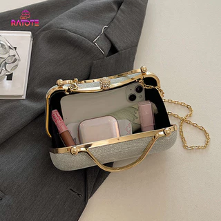 Ratote🌟กระเป๋าคลัชผู้หญิง สไตล์หรูหรา มีโซ่สะพายข้าง PU สไตล์เกาหลี สำหรับปาร์ตี้ แฟชั่นหรู-ส่งเร็ว