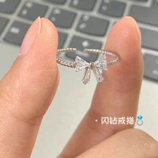 แหวน รูปโบว์ ปรับขนาดได้ สีเงิน ใช้งานได้หลากหลาย มีเสน่ห์แบบสาวน้อยน่ารัก พร้อมส่ง