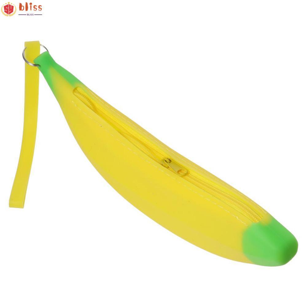 BLLISS Banana Zero Wallet, Banana Shape Yellow Silicone Pen Bag, Multifunctional Silicone 2.36*7.87 