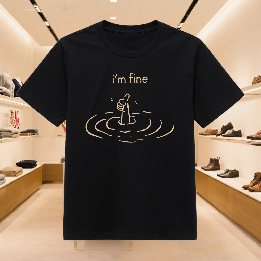 เสื้อยืด Im Fine Aesthetic เสื้อยืดผู้ชายอินเทรนด์สไตล์ Streetwear น่ารักเท่ Simple Distro Mens Tops
