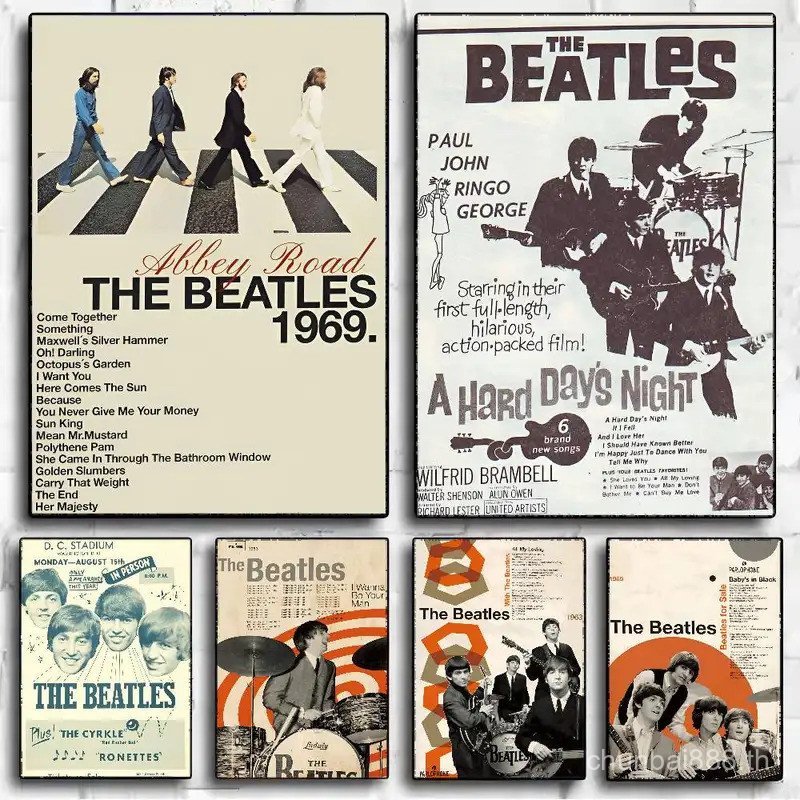 T-Beatles Rock Band DIY Sticky โปสเตอร์กันน้ําสติกเกอร์กระดาษ Coffee House Bar Wall ภาพวาดสํานักงานห