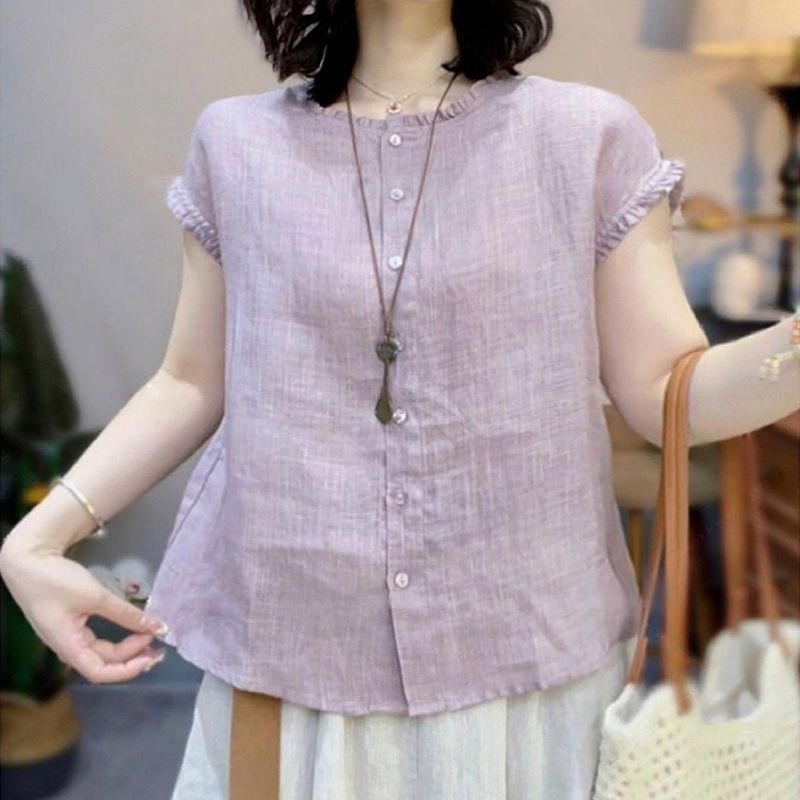 เสื้อแขนสั้นแบบคาร์ดิแกนสำหรับผู้หญิง สไตล์เรียบหรูและทันสมัย พร้อมปุ่มด้านหน้า โทนสีเข้มในสไตล์ฝรั่งเศส