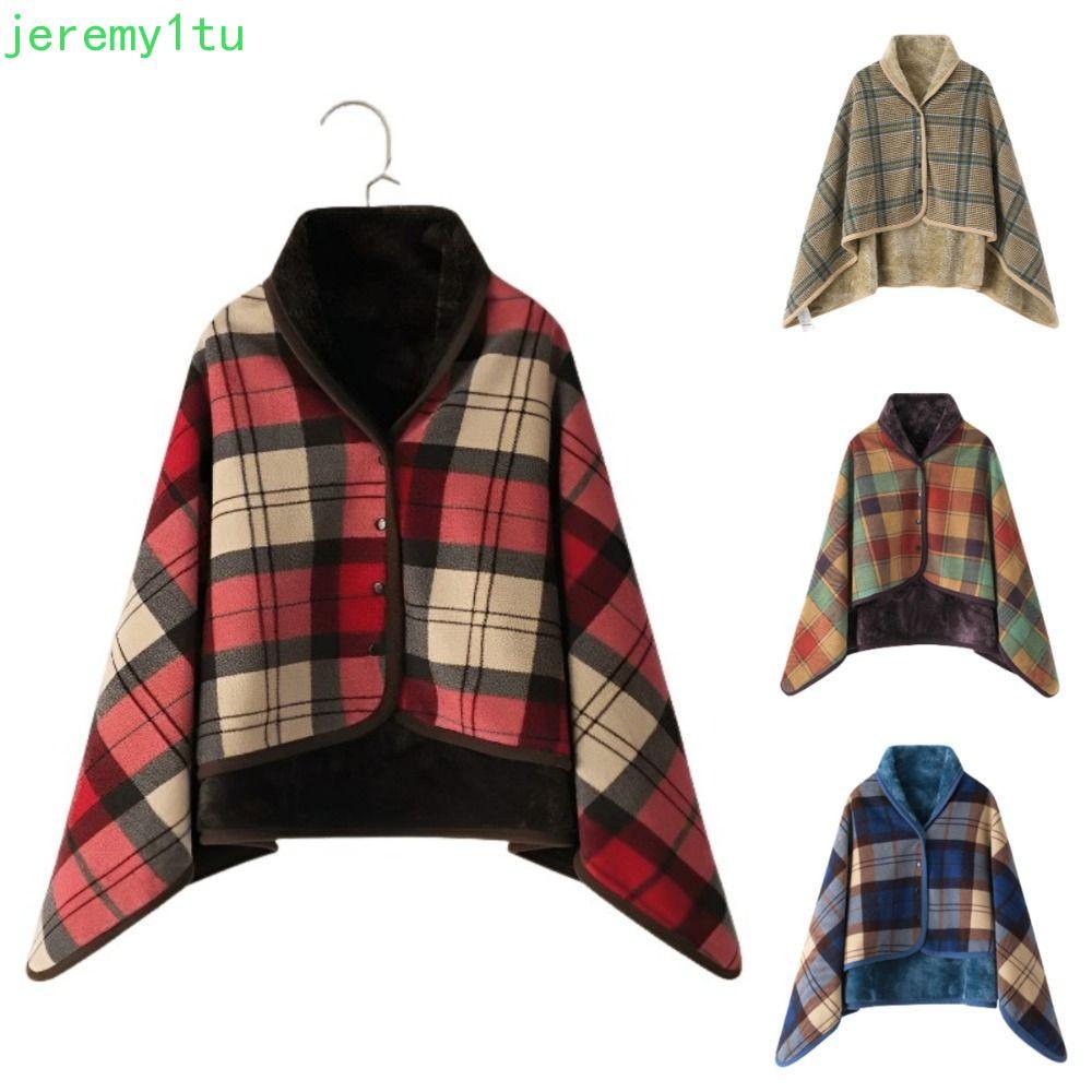 JEREMY ผ้าห่มสวมใส่, ผ้าห่มผ้าคลุมไหล่บ้านหนาลายสก๊อต, ขี้เกียจอบอุ่นนุ่มพร้อมปุ่มผ้าห่มสํานักงานลําลองเดินทางกลางแจ้ง