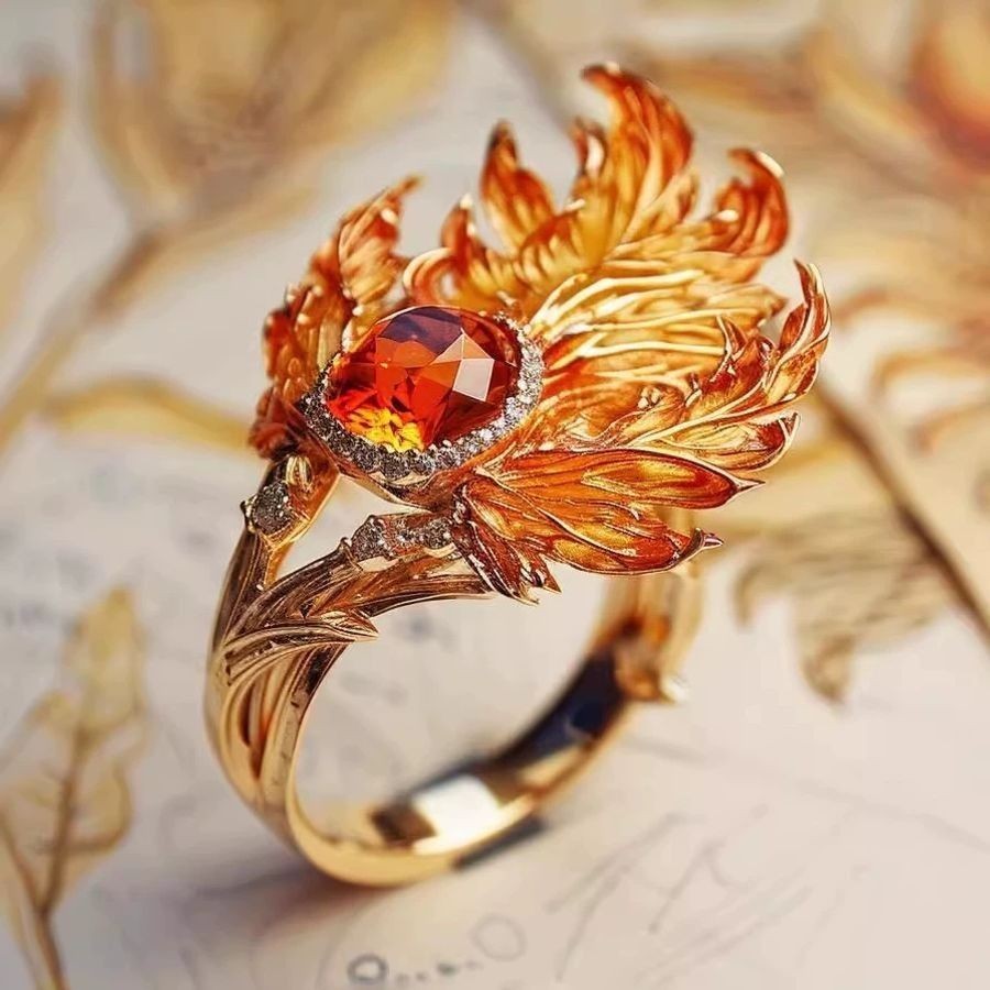 Fire Phoenix Wing Ring Light Luxury High-value Temperament Phoenix Wing Ring All-match Tail Ring