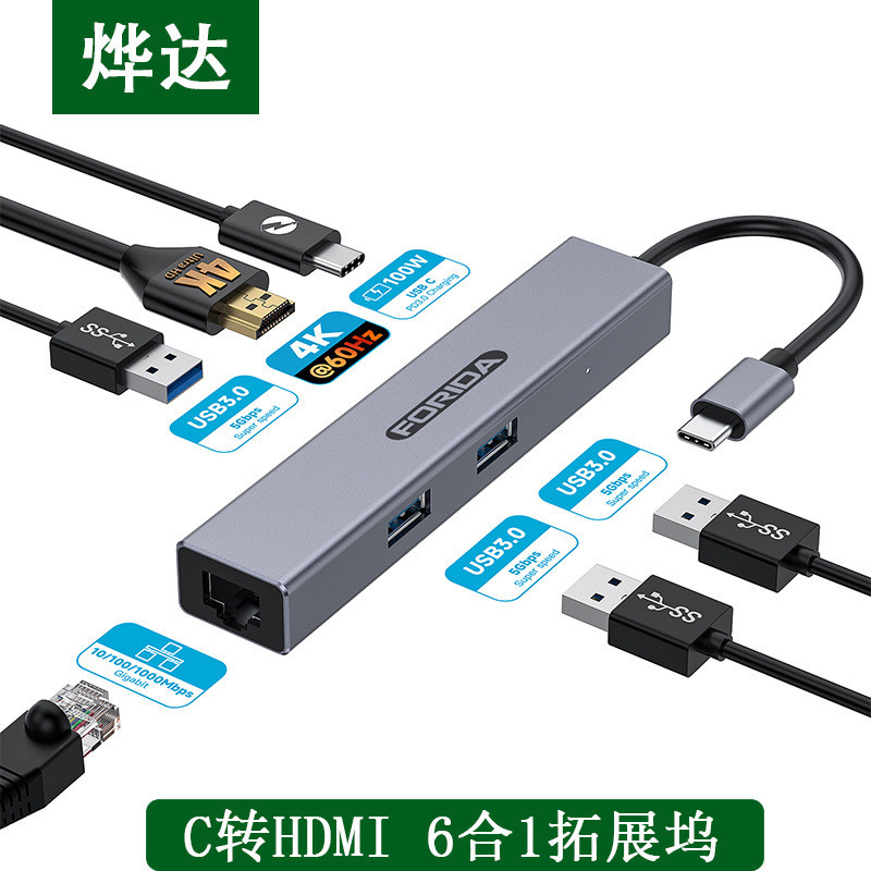 ขายร้อน TYPE-C ถึง HDMI 4K60Hz Docking Station RJ45HUB