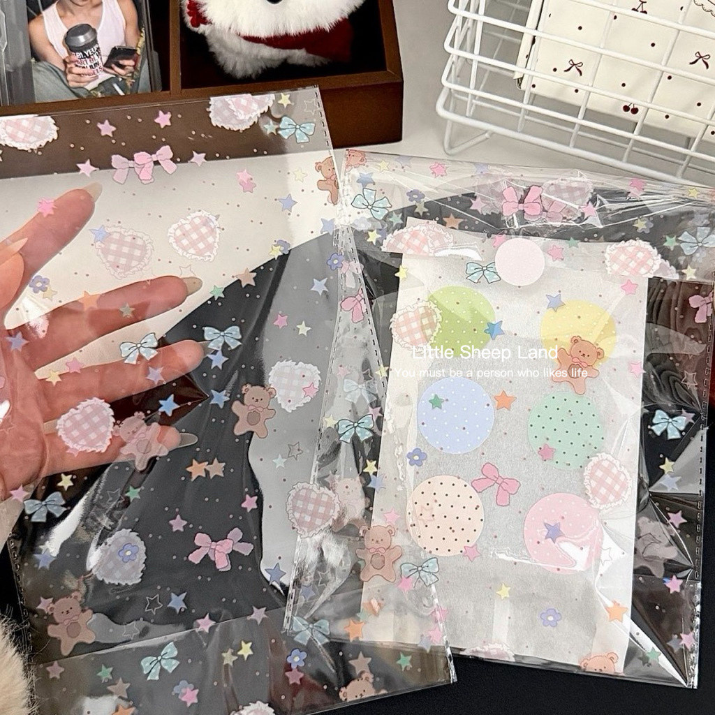 ถุงแก้ว OPP ถุงห่อของขวัญ ins ลายหมีน้อยรุ่นใหม่ ขนาด 15*25 ซม. สำหรับบรรจุสินค้า 50ใบ