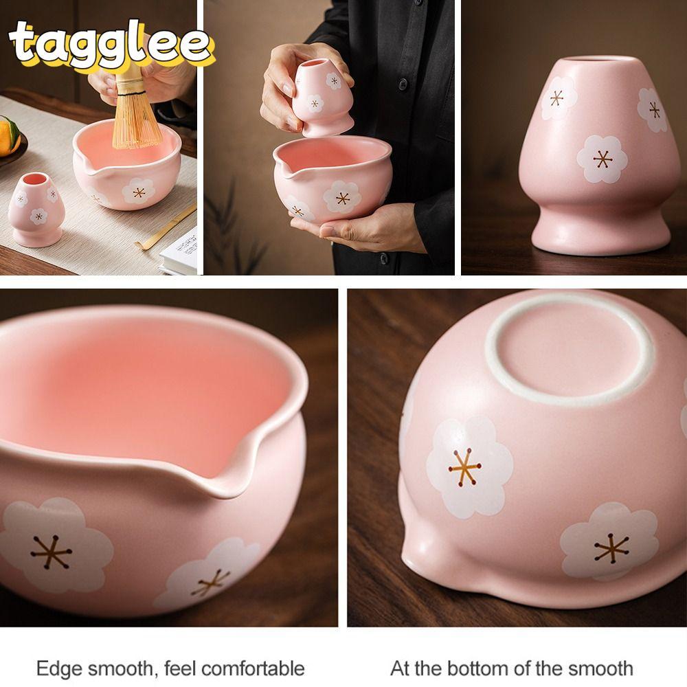 TAGGLEE ชามมัทฉะเซรามิก 2 ชิ้น, เครื่องมือพิธีชงชาผู้ถือ Chasen ถ้วยชงมัทฉะ, มือความจุขนาดใหญ่ชาศิลปะขาตั้งแปรงชา