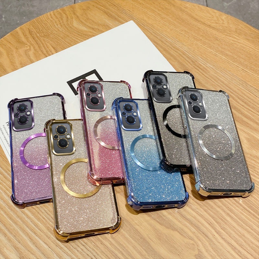 Glitter ชุบแหวนแม่เหล็กสําหรับ OPPO Reno 5 Pro Reno 7Z 8Z 7 6 Lite 4F 5F 4 5 Lite 5Z 6Z Gradient ซิล