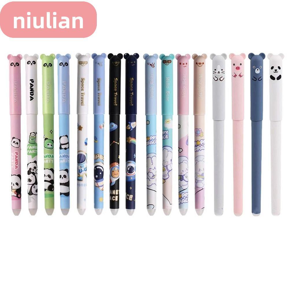 NIULIAN 24 ชิ้น/เซ็ตปากกาเจล,หมึกสีดํา/สีฟ้า 0.5 มม.ปากกาลบได้,เครื่องมือเขียนอเนกประสงค์นักบินอวกาศแพนด้ากระต่ายปากกาลูกลื่นสํานักงานโรงเรียน