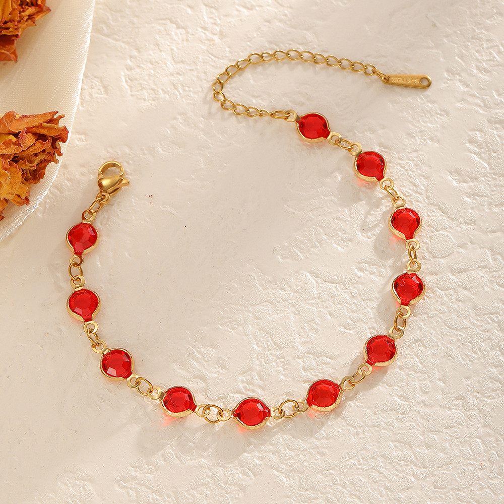 18k Gold zircon chain 925 สร้อยข้อมือเงินสีแดง zircon สร้อยข้อมือ Double layer ลูกปัดเกาหลีแฟชั่นเครื่องประดับสร้อยข้อมือทอง