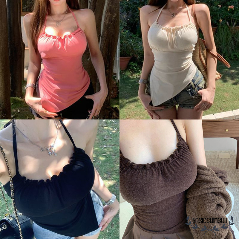 🧡Basic swimsuit💛 เสื้อ เสื้อสายเดี่ยว สไตล์เกาหลี คอกลม บางและระบายอากาศได้ดี สไตล์ลำลอง พร้อมส่ง