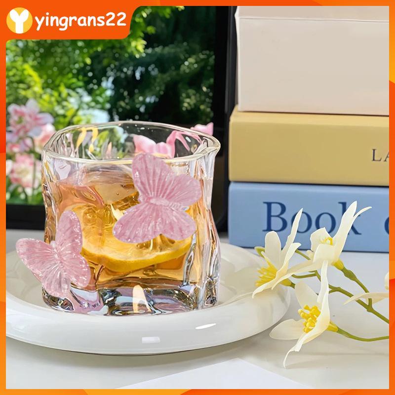 [YR2] 200ml ผีเสื้อคริสตัล Glasscup Ins โปร่งใสเบียร์น้ําผลไม้แก้วนมบ้านใหม่ประณีตไม่สม่ําเสมอวิสกี้