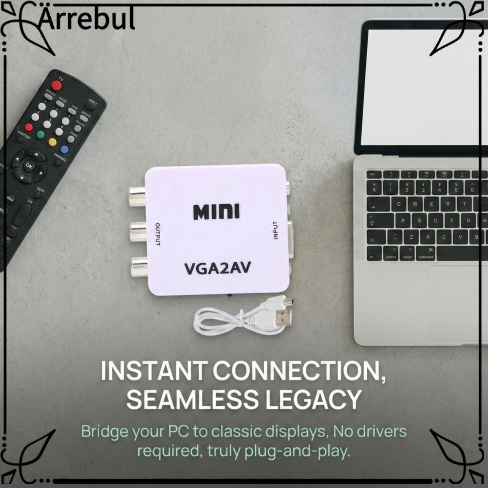 ARREBUL Mini VGA เป็น AV Converter, Plug and Play พร้อมสายเคเบิลข้อมูล HD Video Converter, ใช้งานง่า