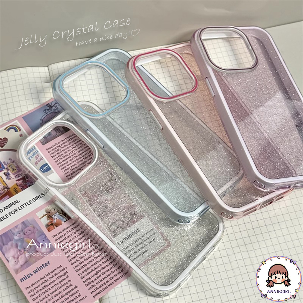 Luxury Jelly Glitter คริสตัลเคสโทรศัพท์สําหรับ IPhone 17 16 15 14 13 12 Pro Max 11 16PLUS 17 สีชมพูสีม่วง Soft TPU ฝาหลัง 2 in 1 สีขาวกันกระแทกกันชน