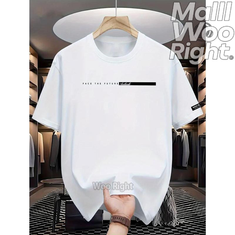 Woo Right เสื้อยืดพิมพ์ลายตัวอักษรผู้ชาย ความยาวอนาคต สไตล์ลำลอง เหมาะสำหรับเสื้อผ้า แขนสั้น Man Clothing คอกลม #