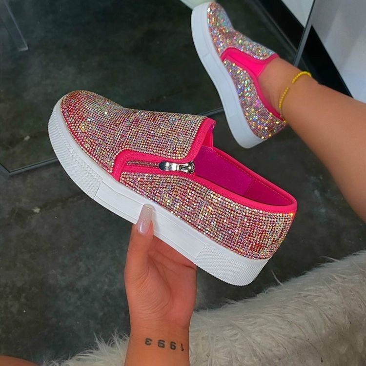 KT1 Wish ใหม่ glitter rhinestone รองเท้าไม่มีส้นแบน plus ขนาดรองเท้าผู้หญิง