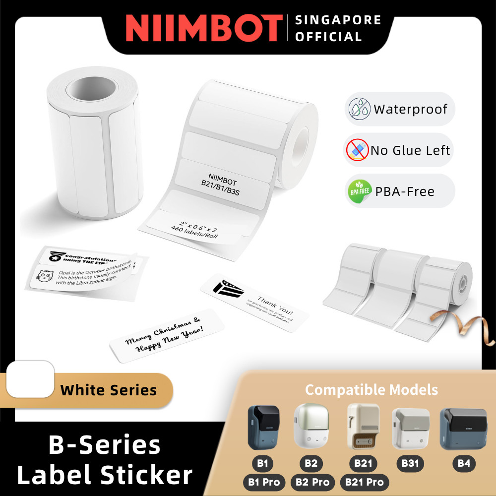 NIIMBOT สีขาวสติกเกอร์สําหรับ B1 B2 B21 B1 Pro B2 Pro B21 Pro B31 B4 ความร้อนกันน้ําม้วนราคาแท็กชื่อ
