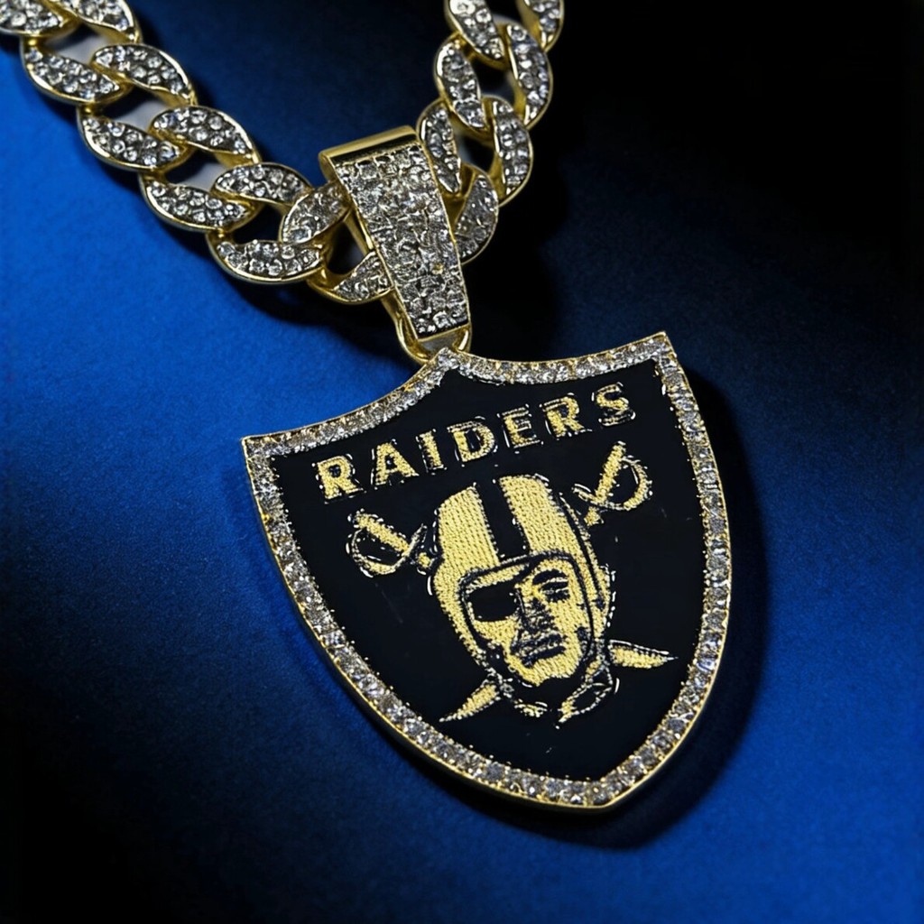 Spot Goods#Full diamond Cuban chain Raiders Shield Pendant HIP HOP Oakland Raiders logo pendant with