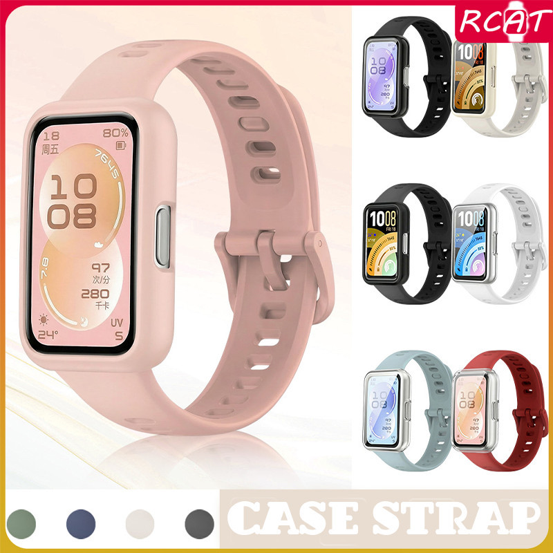 สายรัดซิลิโคน แบบเปลี่ยนได้ + เคส PC กระจกนิรภัย ปกป้องกรอบ for Huawei Band 11 / 11 Pro สายรัดข้อมือเปลี่ยนได้