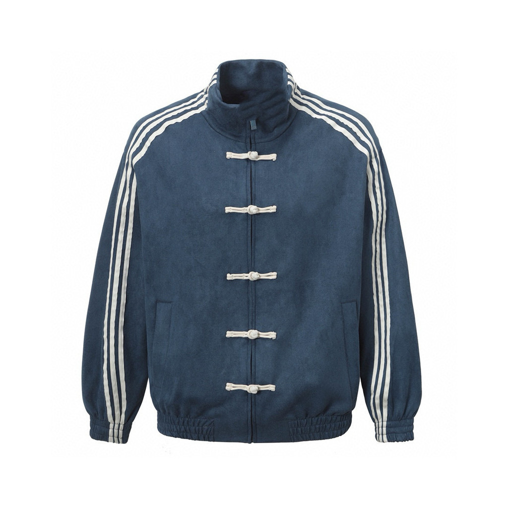 HQ4V AD Retro sports striped American-style stand-up collar loose jacket with Chinese knot buttons, 