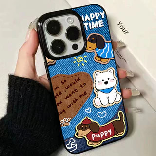 เคสหนังลายสุนัขคู่รักสุดเท่ ลายกระต่าย สีเทียนชินจังสำหรับ IPhone 17 16 11 13 15 12 14 Pro Max XR XS X Max 15 7 8 Plus