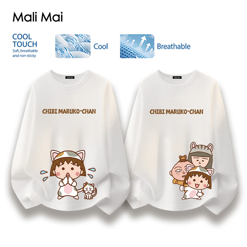 เสื้อยืดแขนยาว ผ้าคอตตอนผสมโพลีเอสเตอร์ Chibi Maruko-chan ลายน่ารัก ดูดซับเหงื่อ 【Bangkok Delivery】