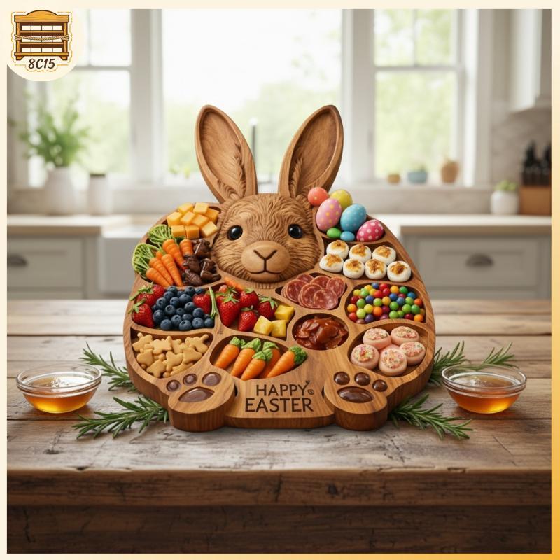 [8C15] 2026 Easter Bunny กระดานไม้ Charcuterie, กระต่ายไม้ Deli Board, ถาดเสิร์ฟรูปกระต่ายน่ารัก [8C