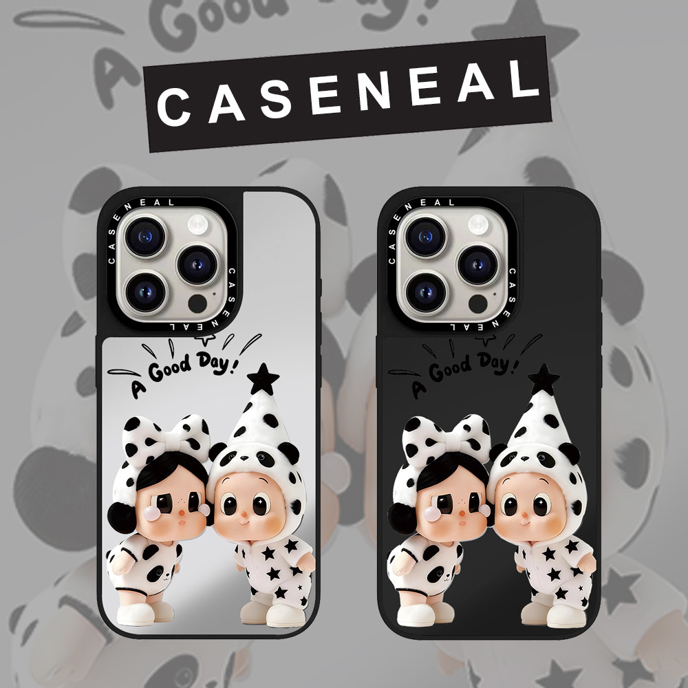 CASENEAL น่ารัก Panda Boy สาวกระจกหน้าอะคริลิคใสเคสโทรศัพท์สําหรับ iPhone 17 Pro Max 16 ProMax 15Pro 14 Plus 13 12 โทรศัพท์กันกระแทกขอบนุ่มฮาร์ดป้องกันกรณี