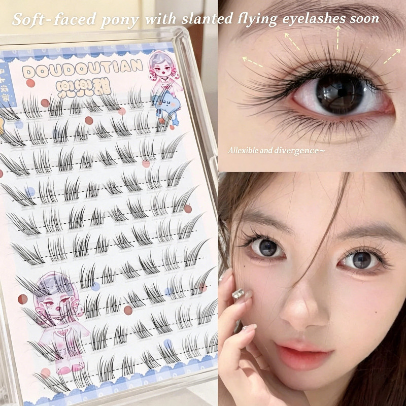 DOUDOUTIAN Light Face Pony Diagonal Flying ขนตาปลอม Natural Ultra-Fine Clear