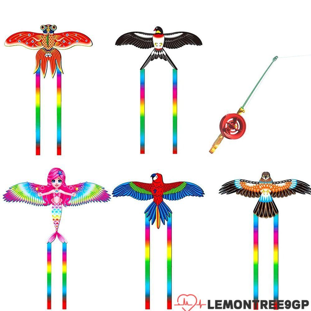 LEMONTREE9GP Dynamic Kites, การ์ตูน Easy Control Fishing Rod Kites, ตลกพลาสติกน้ําหนักเบา Long Tail 