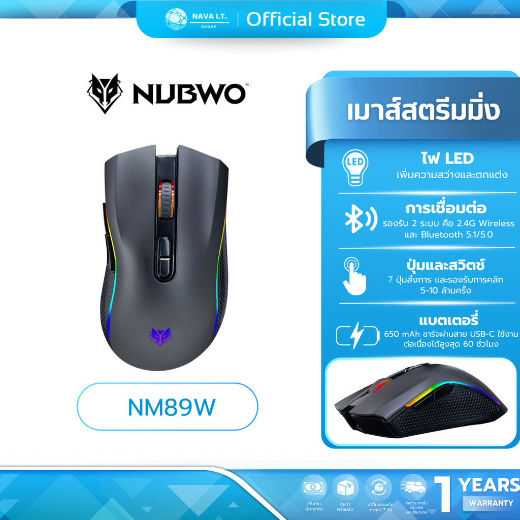 (มีส่งด่วน) NUBWO เม้าส์ NM89W WIRELESS GAMING MOUSE (สีดำ) รับประกันสินค้า 1 ปี