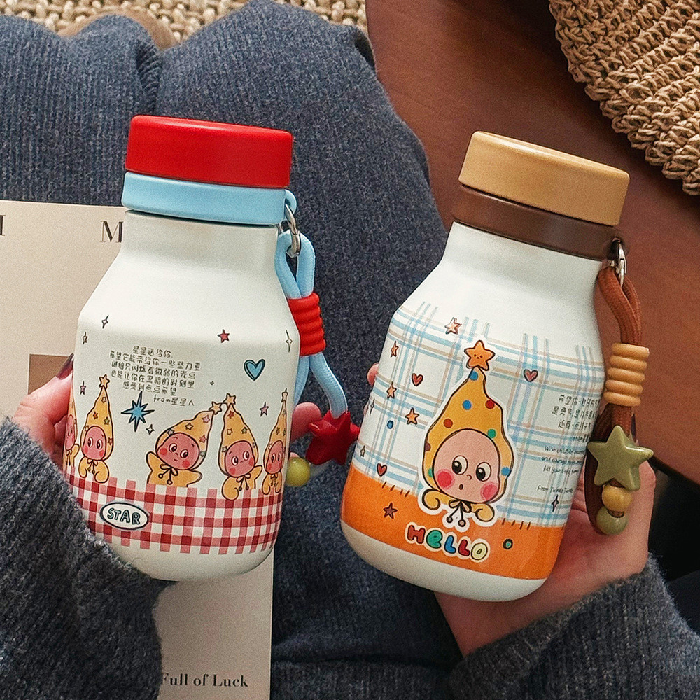 น่ารัก Starman Thermos Cup ถ้วยน้ําพกพาขนาดเล็กแบบพกพา Leak-Proof Girls Direct Drinking High-Appearance Stainless Steel Cup