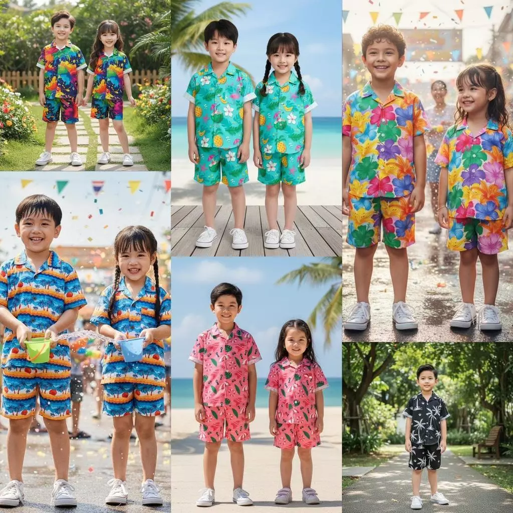 ชุดเด็กฮาวาย เซ็ตเสื้อ+กางเกง ผ้าไหมอิตาลี อายุ 1–8 ปี พร้อมส่ง