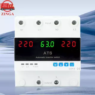 Zinga WALFRONT Dual Power Selector พร้อมจอแสดงผล LED สวิตช์ถ่ายโอนด้วยตนเองอัตโนมัติ 63A ติดตั้งราง DIN การป้องกันกระแสไฟเกินและแรงดันไฟฟ้าสำหรับการสำรองข้อมูลการตรวจสอบแบบเรียลไทม์