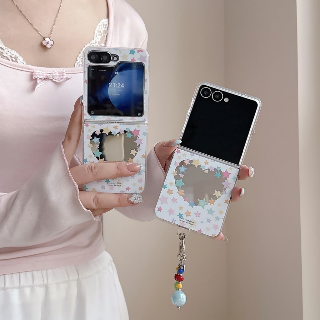 SAMSUNG เคสกระจกหัวใจดาวจี้ลูกปัดหลากสี สําหรับ Galaxy Z Flip7/6/5