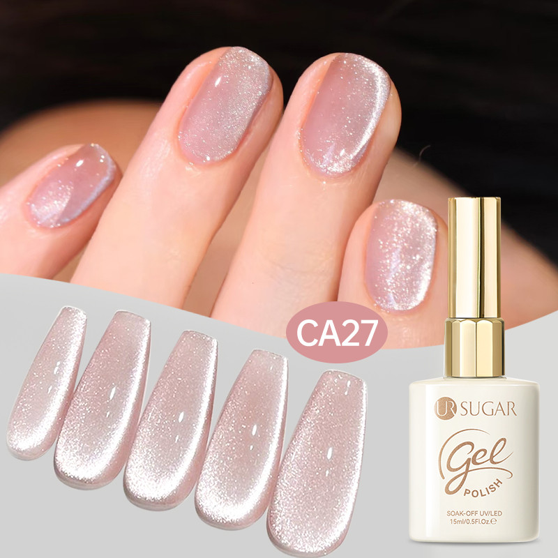 UR SUGAR Glass Bead Cat Magnetic Gel Polish Flash Pink Spar Nail Gel Polish Magnetic Galactic Effect 15ml