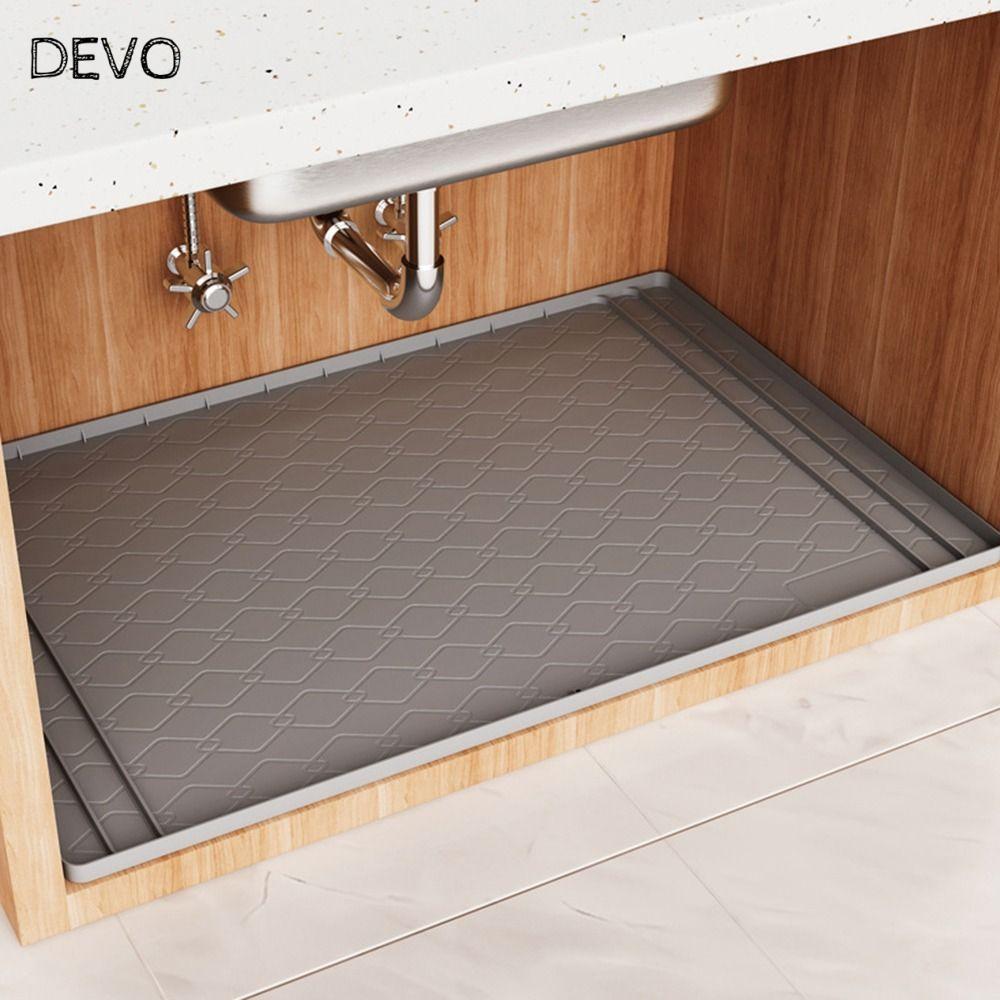 DEVO ตู้ Liner, ทําความสะอาดง่ายซิลิโคนภายใต้ Sink Mat, มัลติฟังก์ชั่นกันน้ํา 34" x 22" ถาดอ่างล้างจานสําหรับห้องครัวห้องน้ํา