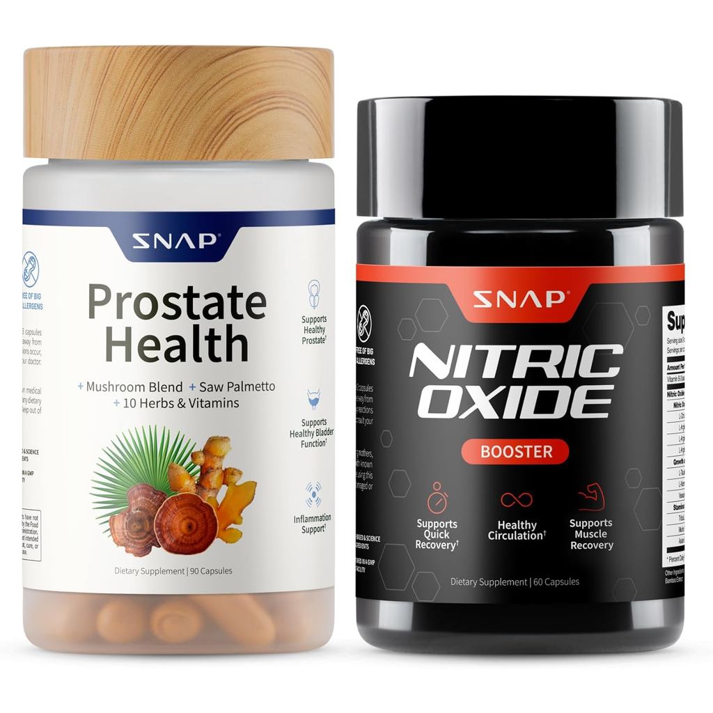 Snap peoplements Prostate Health & Nitric Oxide plement Bundle for Men, 90 + 60 แคปซูลมังสวิรัติ (1 