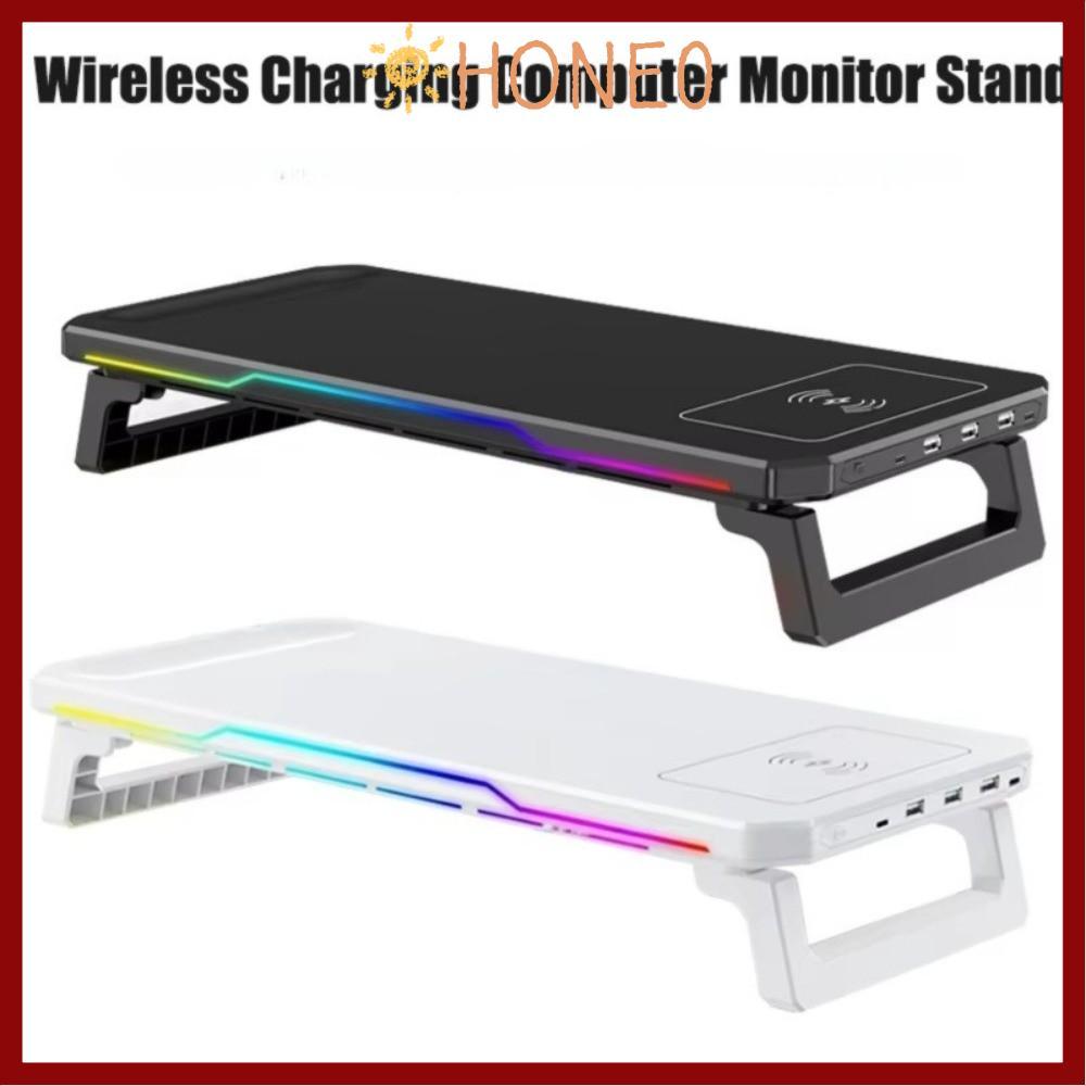 HONE ที่วางมอนิเตอร์แล็ปท็อป, แท่นชาร์จไร้สาย Type-C PC Monitor Stand, Ergonomic 3 พอร์ต USB 2.0 พร้