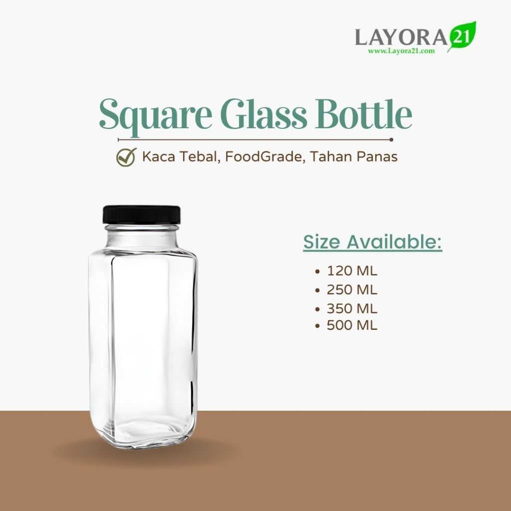 Layora21 ขวดแก้วสี่เหลี่ยม 120ml 250ml 350ml 500ml | ขวดแก้วสี่เหลี่ยมใส