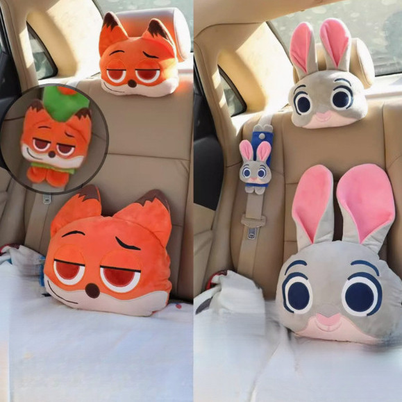 Crazy Animal City Fox Rabbit Pillow Plush Car Headrest Seat Pillow Car Seat Belt Cover Cute