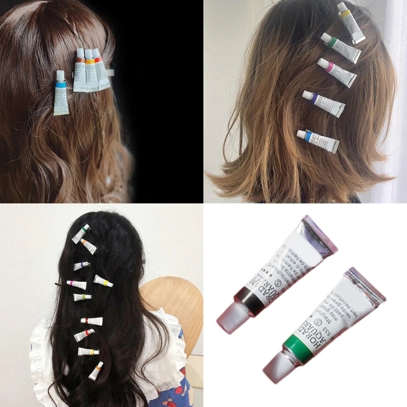 WIT 2PCS Stylish Art Studio กิ๊บติดผมสีน้ําสีออกแบบรูปร่างด้านข้าง Barrettes Nonslip Hairpin สําหรับ