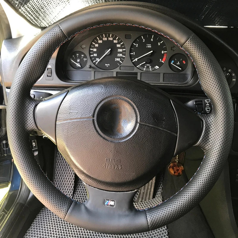 Customized Black Artificial Leather Braid Car Steering Wheel Cover For BMW M Sport E36 1996-2000 E39