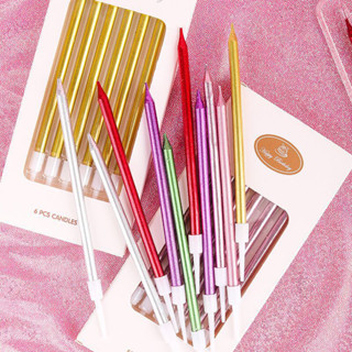 เทียนวันเกิดสำหรับงานปาร์ตี้สุดโรแมนติก ตกแต่งเค้ก เสายาวสีท…