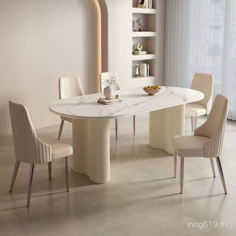 โต๊ะรับประทานอาหารรวมกัน Nordic Rock โต๊ะรับประทานอาหารสีขาวบริสุทธิ์เก้าอี้โต๊ะรับประทานอาหารหรูหรา