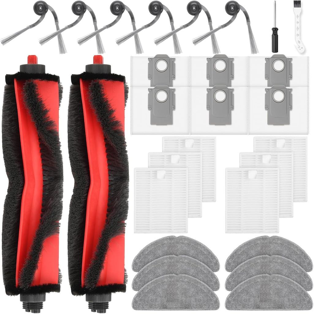 28 ชิ้นอะไหล่สําหรับ Roborock Q7 M5+ / Q7 L5+ เครื่องดูดฝุ่นหุ่นยนต์,ชุดอุปกรณ์เสริมรวม 2 แปรงหลัก, 