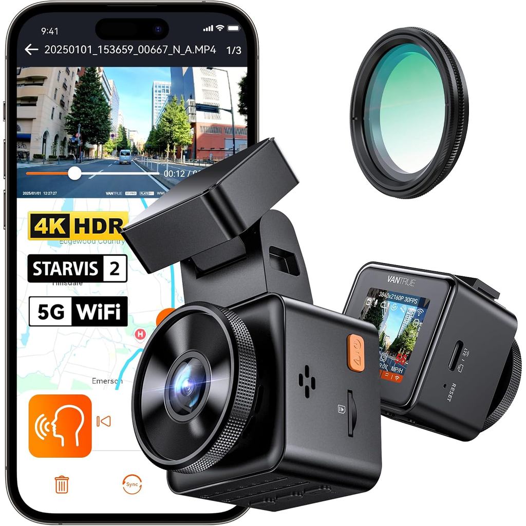 Vantrue E1 Pro 4K Mini Dash Cam ด้านหน้า, STARVIS 2 PlatePix HDR Night Vision กล้องติดรถยนต์, GPS 5G