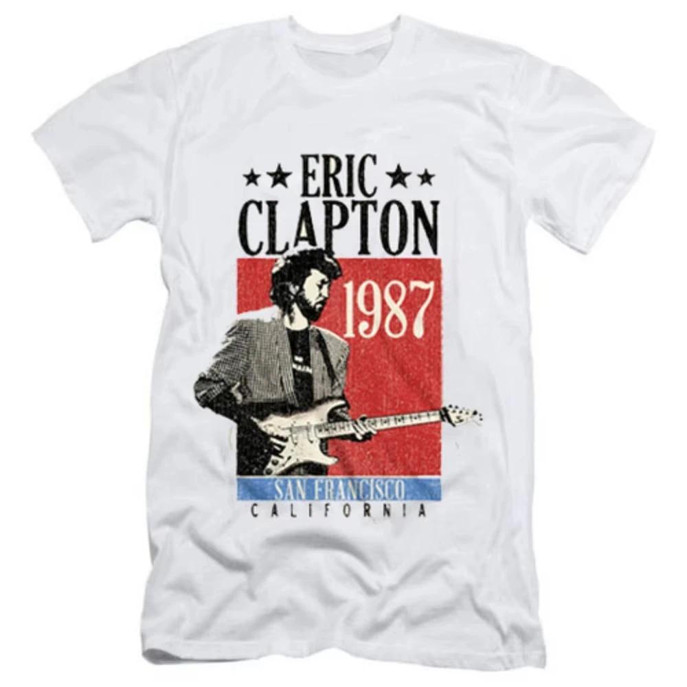 Eric Clapton San Francisco California 1987 T เสื้อผู้ชายและผู้หญิงเสื้อยืดผ้าฝ้ายแท้คอกลมเดียวกัน