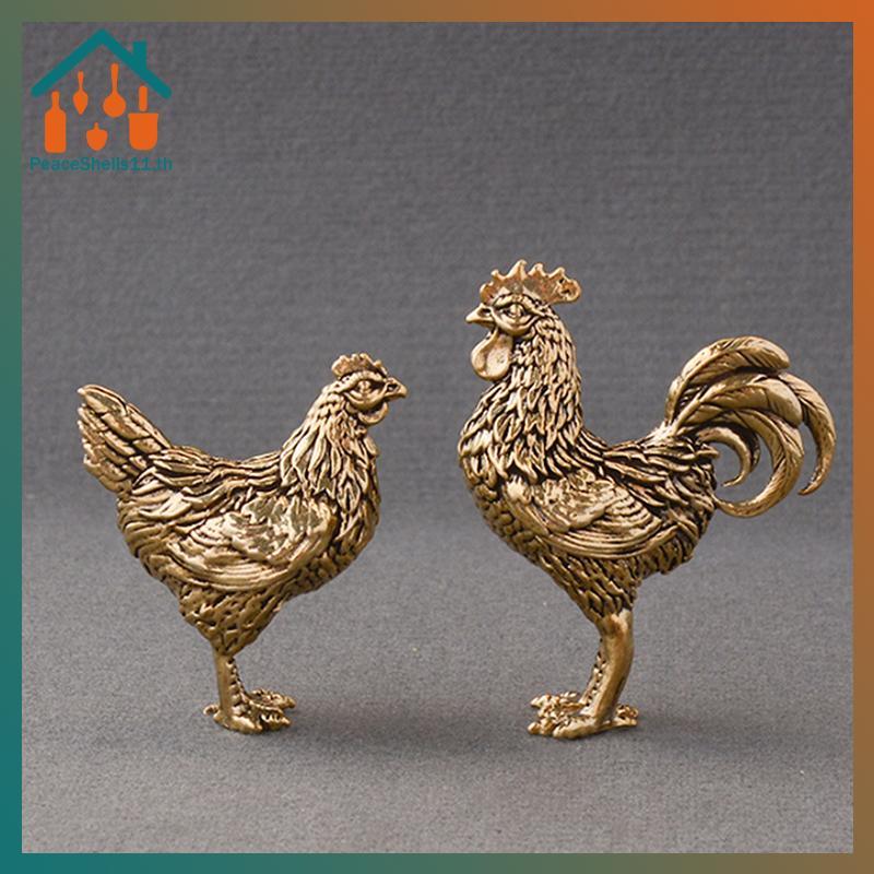 PeaceShells 1/2PCS Miniatures ทองแดงไก่และ Hen เครื่องประดับทองเหลืองไก่ขนาดเล็กรูปปั้นสํานักงานเดสก์ท็อปเครื่องประดับชาสัตว์เลี้ยงหัตถกรรม TH